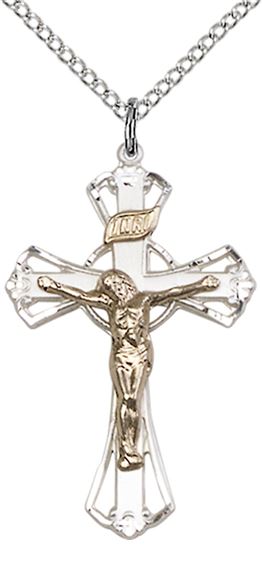 GF-SS CRUCIFIX PENDANT WITH CHAIN - 1 1/4" x 3/4"
