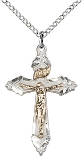 GF-SS CRUCIFIX PENDANT WITH CHAIN - 1 1/8" x 3/4"