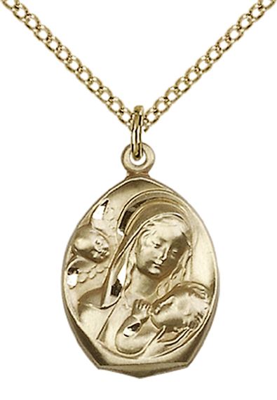 14KT GOLD FILLED MADONNA & CHILD PENDANT WITH CHAIN - 3/4" x 1/2"
