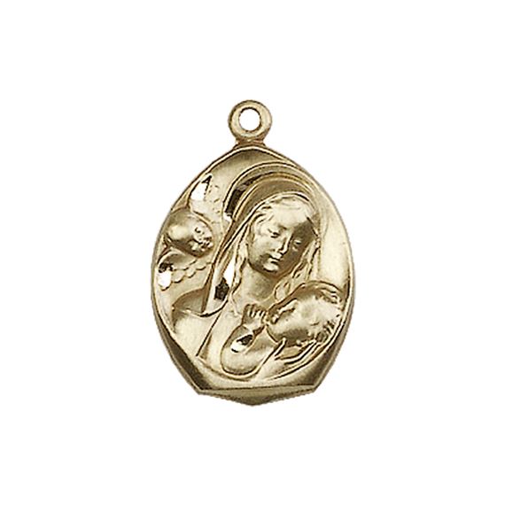 14KT GOLD MADONNA & CHILD MEDAL - 3/4" x 1/2"