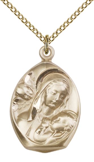 14KT GOLD FILLED MADONNA & CHILD PENDANT WITH CHAIN - 1" x 5/8"