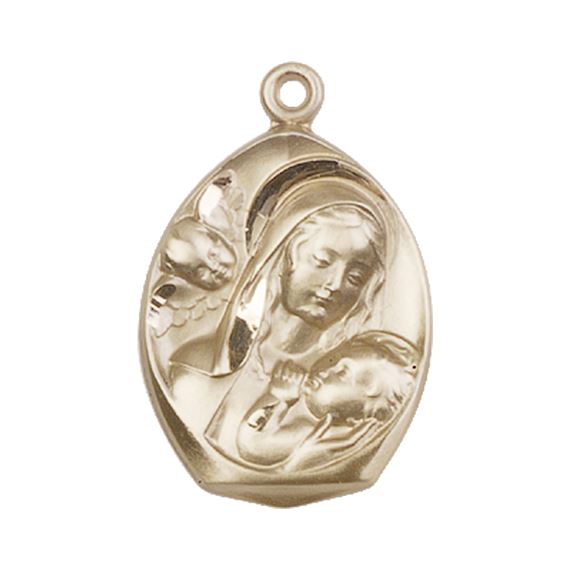 14KT GOLD MADONNA & CHILD MEDAL - 1" x 5/8"