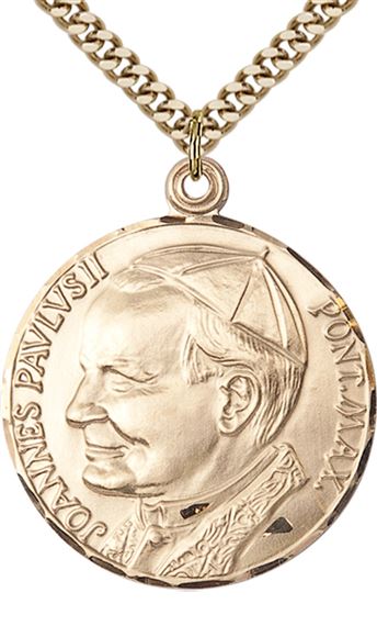 14KT GOLD FILLED ST JOHN PAUL II PENDANT WITH CHAIN - 1 1/4" x 1 1/8"