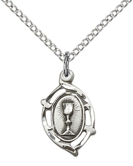STERLING SILVER EUCHARISTIC CHALICE PENDANT WITH CHAIN - 5/8" x 3/8"