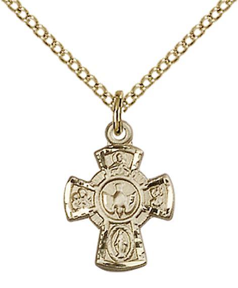 14KT GOLD FILLED 5-WAY PENDANT WITH CHAIN - 5/8" x 3/8"