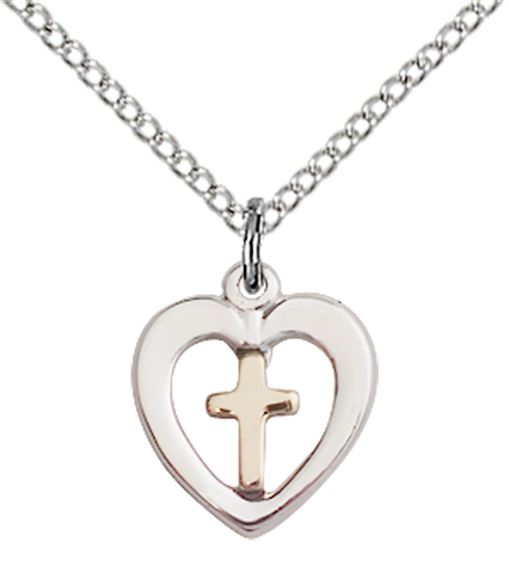 GF-SS HEART CROSS PENDANT WITH CHAIN - 1/2" x 3/8"