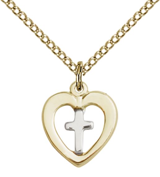 SS-GF HEART CROSS PENDANT WITH CHAIN