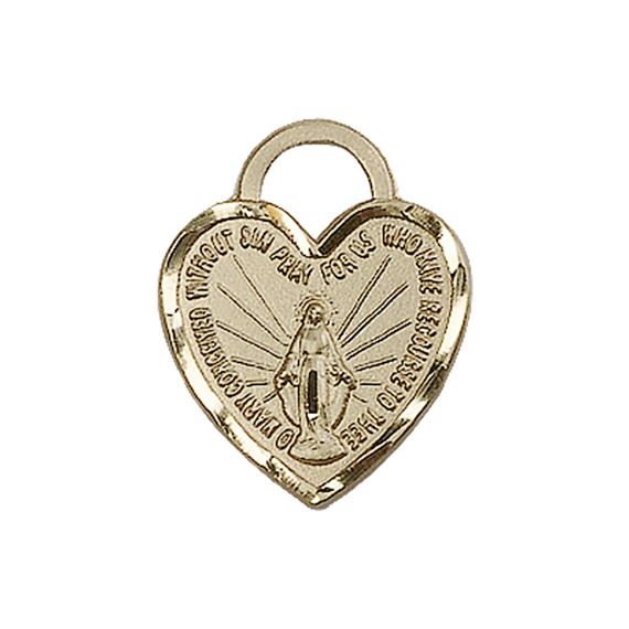 14KT GOLD MIRACULOUS HEART MEDAL - 3/4" x 5/8"