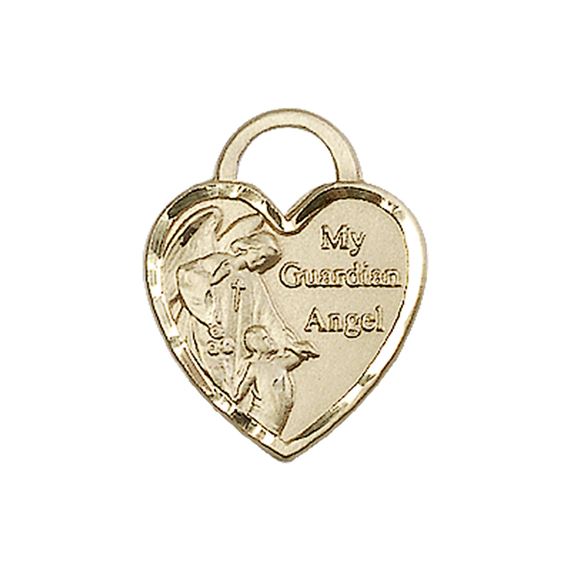 14KT GOLD GUARDIAN ANGEL HEART MEDAL - 3/4" x 5/8"