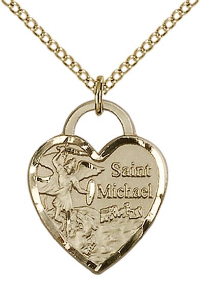 14KT GOLD FILLED ST MICHAEL THE ARCHANGEL PENDANT WITH CHAIN - 3/4" x 5/8"