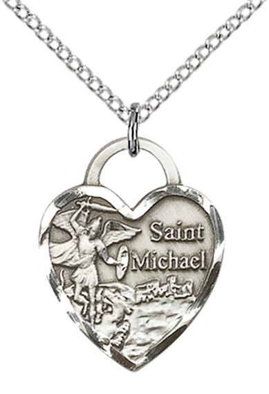 STERLING SILVER ST MICHAEL THE ARCHANGEL PENDANT WITH CHAIN - 3/4" x 5/8"