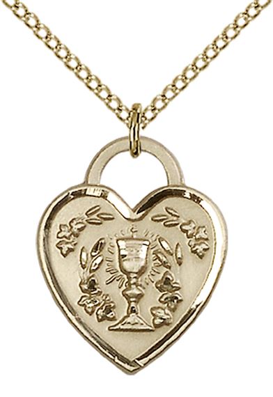 14KT GOLD FILLED HEART SHAPED EUCHARISTIC PENDANT WITH CHAIN - 3/4" x 5/8"