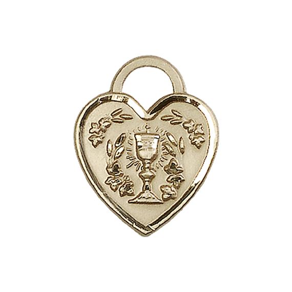 14KT GOLD HEART SHAPED EUCHARISTIC MEDAL - 3/4" x 5/8"