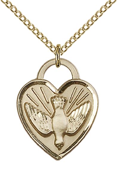 14KT GOLD FILLED CONFIRMATION HEART PENDANT WITH CHAIN - 3/4" x 5/8"