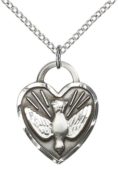 STERLING SILVER CONFIRMATION HEART PENDANT WITH CHAIN - 3/4" x 5/8"
