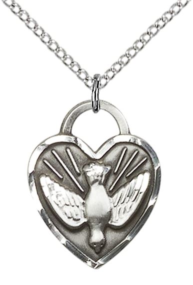 STERLING SILVER CONFIRMATION HEART PENDANT WITH CHAIN - 3/4" x 5/8"