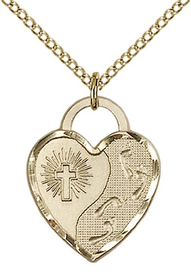 14KT GOLD FILLED FOOTPRINTS HEART PENDANT WITH CHAIN - 3/4" x 5/8"