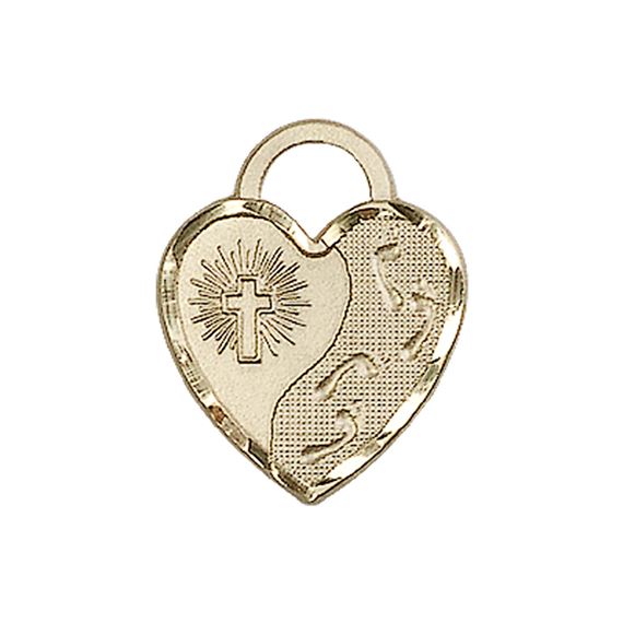 14KT GOLD FOOTPRINTS HEART MEDAL - 3/4" x 5/8"