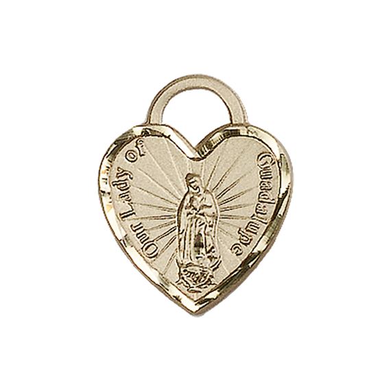 14KT GOLD OUR LADY OF GUADALUPE HEART MEDAL - 3/4" x 5/8"
