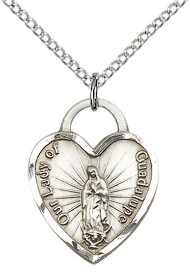 STERLING SILVER O-L OF GUADALUPE HEART PENDANT WITH CHAIN
