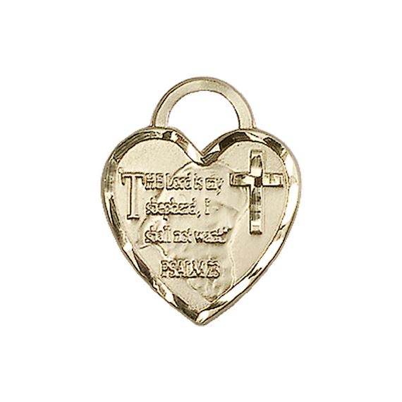 14KT GOLD LORD IS MY SHEPHERD HEART MEDAL - 3/4" x 5/8"