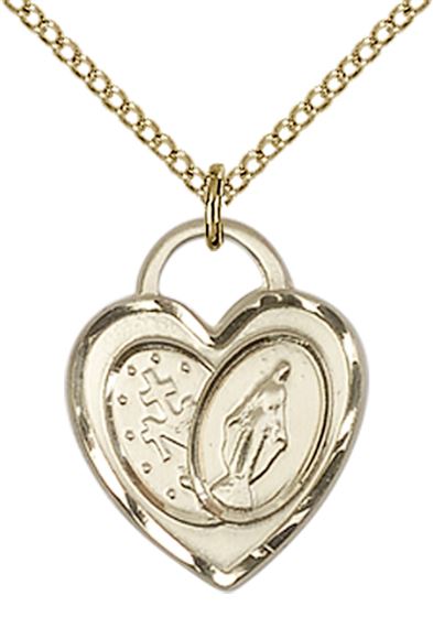 14KT GOLD FILLED MIRACULOUS HEART PENDANT WITH CHAIN