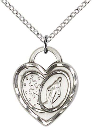 STERLING SILVER MIRACULOUS HEART PENDANT WITH CHAIN