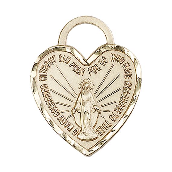 14KT GOLD MIRACULOUS HEART MEDAL - 1" x 3/4"