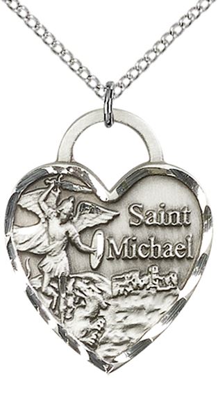 STERLING SILVER ST MICHAEL THE ARCHANGEL PENDANT WITH CHAIN - 1" x 3/4"