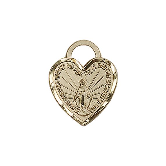 14KT GOLD MIRACULOUS HEART MEDAL - 5/8" x 1/2"