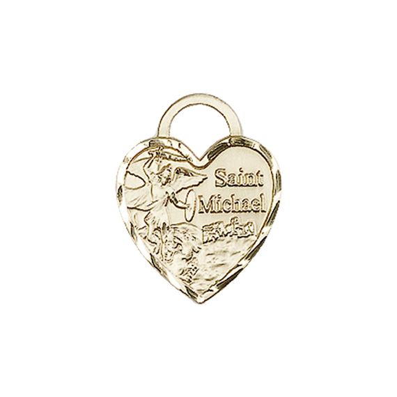 14KT GOLD ST MICHAEL HEART MEDAL - 5/8" x 1/2"