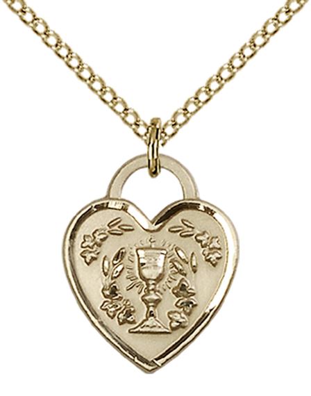 14KT GOLD FILLED HEART SHAPED EUCHARISTIC PENDANT WITH CHAIN - 5/8" x 1/2"