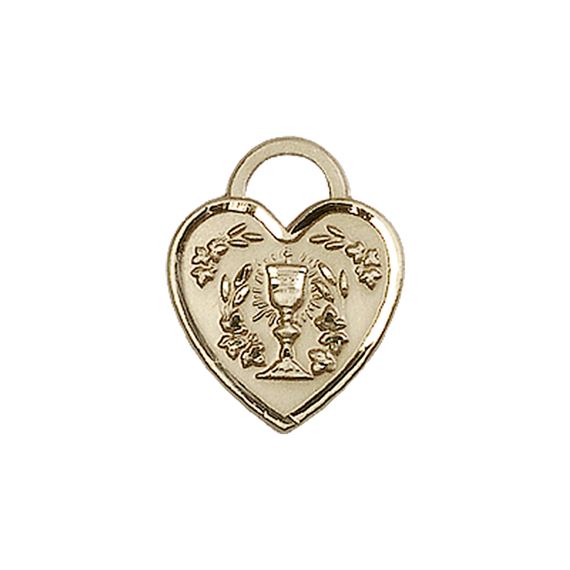 14KT GOLD HEART SHAPED EUCHARISTIC MEDAL - 5/8" x 1/2"