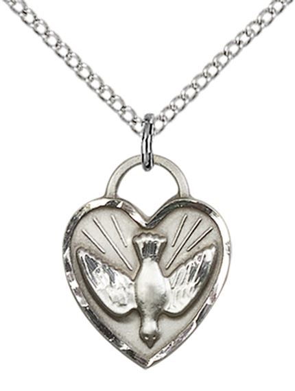 STERLING SILVER CONFIRMATION HEART PENDANT WITH CHAIN - 5/8" x 1/2"