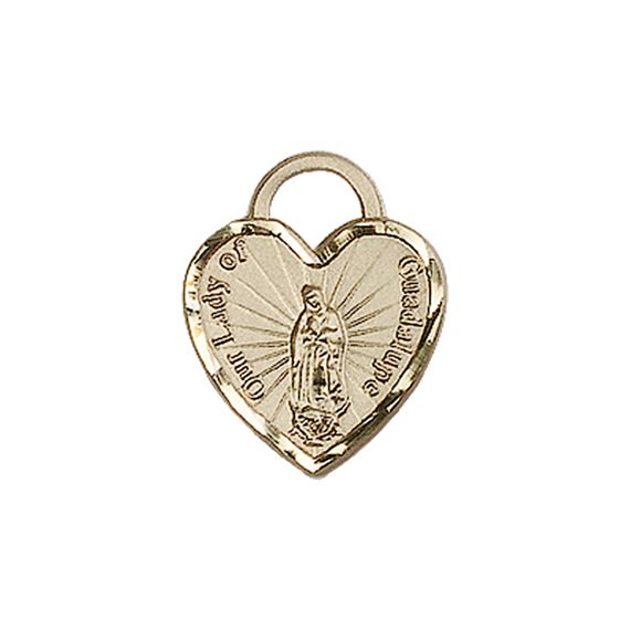 14KT GOLD OUR LADY OF GUADALUPE HEART MEDAL - 5/8" x 1/2"