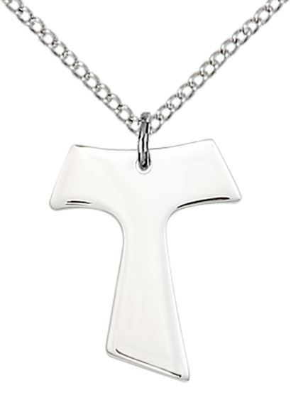 STERLING SILVER TAU CROSS PENDANT WITH CHAIN - 3/4" x 5/8"