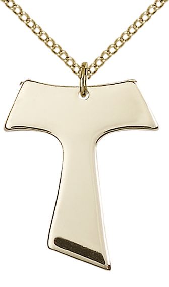 14KT GOLD FILLED TAU CROSS PENDANT WITH CHAIN - 1" x 3/4"