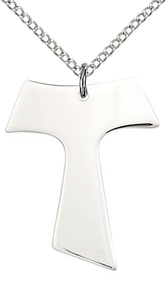 STERLING SILVER TAU CROSS PENDANT WITH CHAIN - 1" x 3/4"
