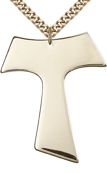 14KT GOLD FILLED TAU CROSS PENDANT WITH CHAIN - 1 1/2" x 1 1/4"