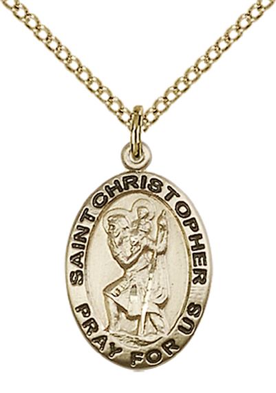 14KT GOLD FILLED ST CHRISTOPHER PENDANT WITH CHAIN - 3/4" x 1/2"
