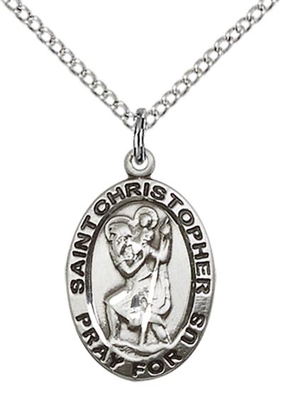 STERLING SILVER ST CHRISTOPHER PENDANT WITH CHAIN - 3/4" x 1/2"