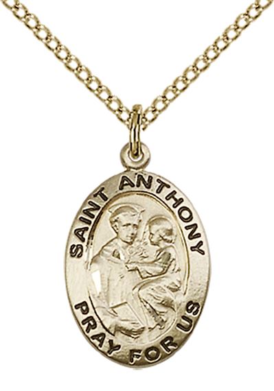 14KT GOLD FILLED ST ANTHONY OF PADUA PENDANT WITH CHAIN - 3/4" x 1/2"