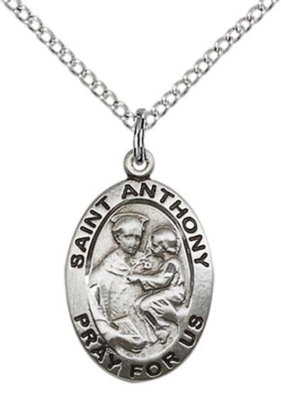 STERLING SILVER ST ANTHONY OF PADUA PENDANT WITH CHAIN - 3/4" x 1/2"