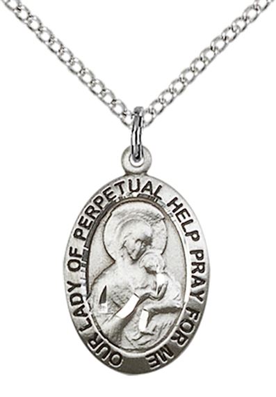 STERLING SILVER OUR LADY OF PERPETUAL HELP PENDANT WITH CHAIN - 3/4" x 1/2"