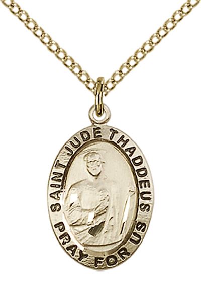 14KT GOLD FILLED ST JUDE PENDANT WITH CHAIN - 3/4" x 1/2"