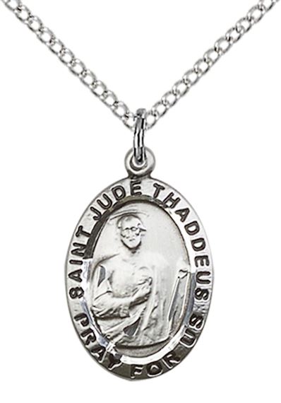 STERLING SILVER ST JUDE PENDANT WITH CHAIN - 3/4" x 1/2"