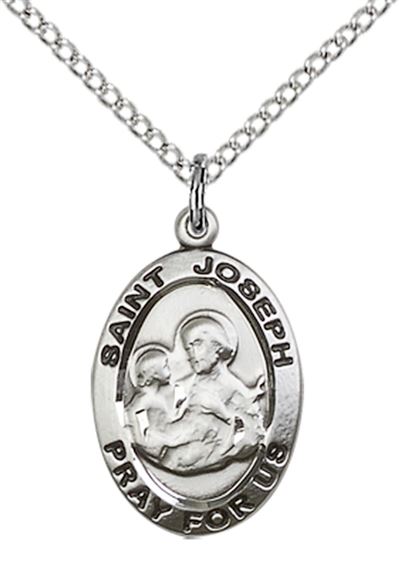 STERLING SILVER ST JOSEPH PENDANT WITH CHAIN - 3/4" x 1/2"