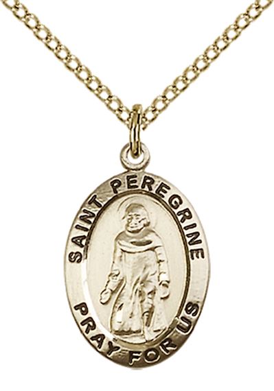 14KT GOLD FILLED ST PEREGRINE PENDANT WITH CHAIN - 3/4" x 1/2"