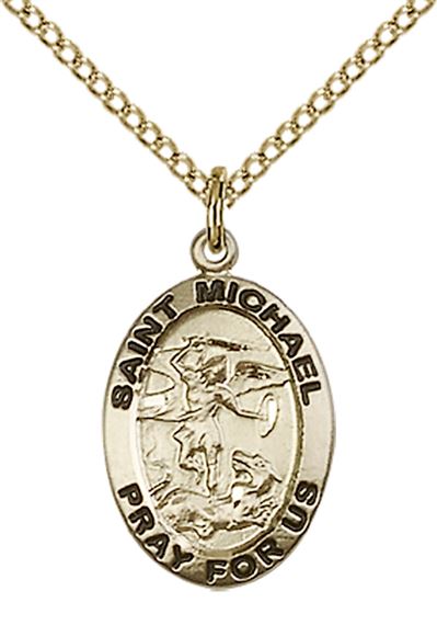 14KT GOLD FILLED ST MICHAEL THE ARCHANGEL PENDANT WITH CHAIN - 3/4" x 1/2"