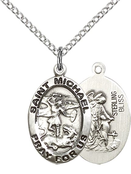 STERLING SILVER ST MICHAEL THE ARCHANGEL PENDANT WITH CHAIN - 3/4" x 1/2"